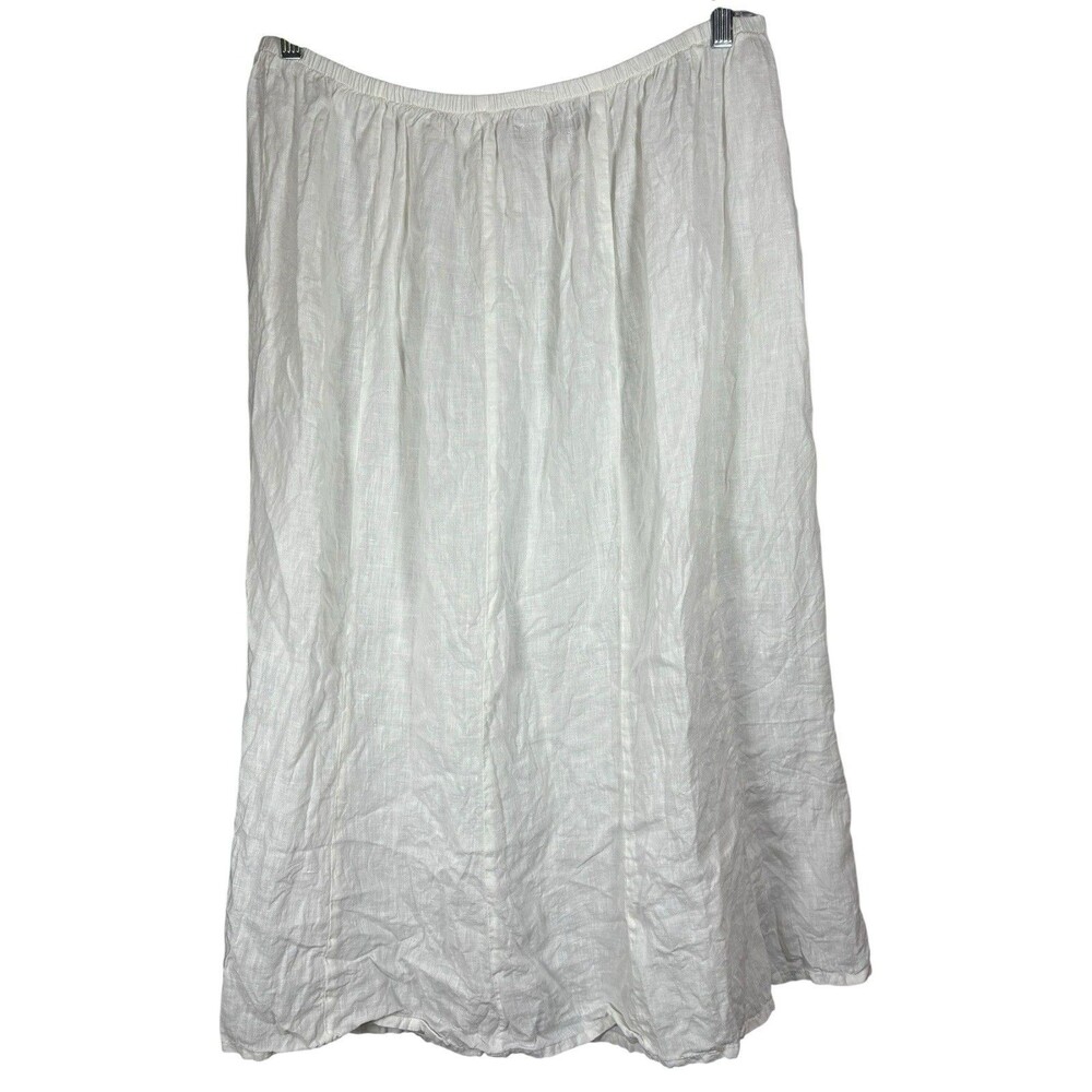 FLAX Linen Skirt White 2G Plus Size Elastic Waist Midi Maxi Boho Lagenlook